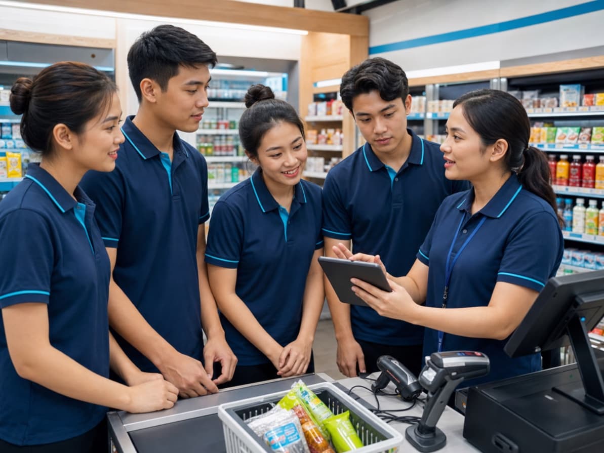 Nhân viên mới được hướng dẫn trong cửa hàng